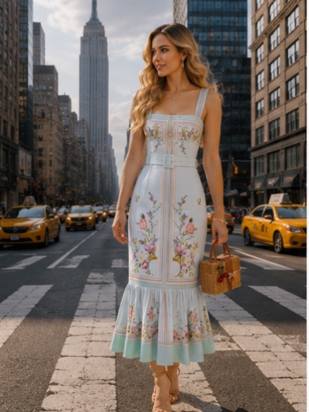 Trendy Self-Portrait Pastel Blue Floral Embroidered Midi Dress - Picture 4 of 11